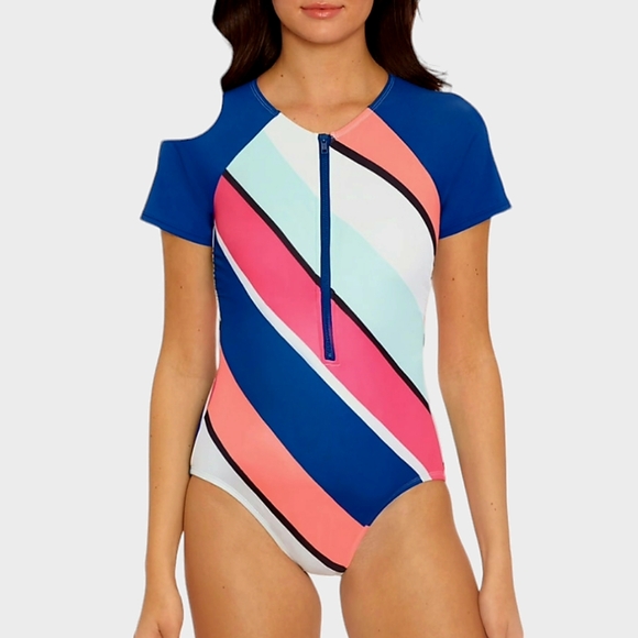 Avia Swim Short sleeve zip front Rashguard Size Medium - Picture 3 of 9